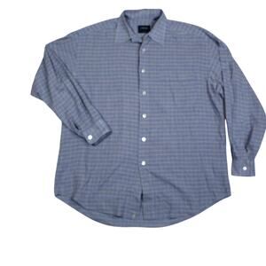Lorenzini Button Front Shirt Mens Large Blue Plaid Cotton Made In Italy Office